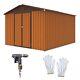 10x8ft Metal Garden Shed Apex Roof With Free Foundation Base Storage House Coffee