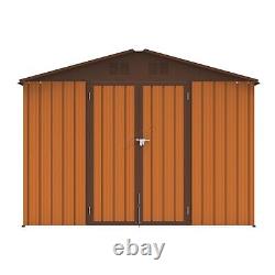10X8FT Metal Garden Shed Apex Roof With Free Foundation Base Storage House Coffee