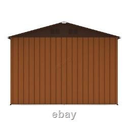 10X8FT Metal Garden Shed Apex Roof With Free Foundation Base Storage House Coffee
