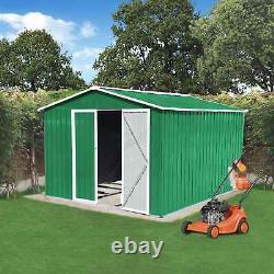 10X8FT Metal Garden Shed Apex Roof With Free Foundation Base Storage House Green