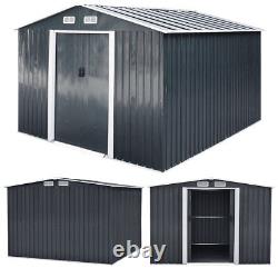 10X8FT Metal Steel Garden Shed Apex Roof With Free Base Storage House Ventilation