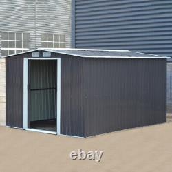 10X8FT Metal Steel Garden Shed Apex Roof With Free Base Storage House Ventilation
