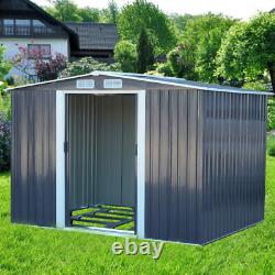 10 x 8ft Grey Metal Garden Shed Storage Sheds Heavy Duty Outdoor With Free Base