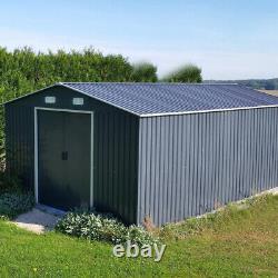 10x8 Outdoor Garden Shed Grey Metal Sheds & Storage Tool House with Floor Frame