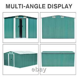 12 x10 FT Large Garden Shed Big Outdoor Warehouse Steel Garage Tools With Base