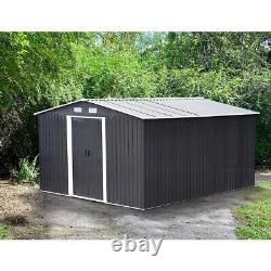 12 x10 FT Large Garden Shed Big Outdoor Warehouse Steel Garage Tools With Base