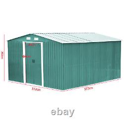 12' x 10' Large Metal Garden Shed Outdoor Garden Tool Storage House With Free Base