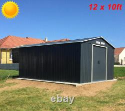 12 x 10ft Metal Garden Shed Pent Roof With Free Foundation Base Storage House UK