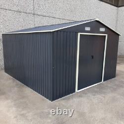 12 x 10ft Metal Garden Shed Pent Roof With Free Foundation Base Storage House UK