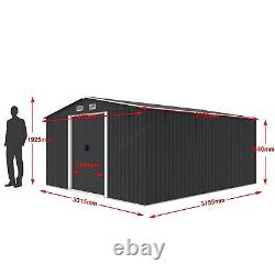 13X11FT Metal Garden Shed Apex Roof Foundation Base Outdoor Storage Anthracit