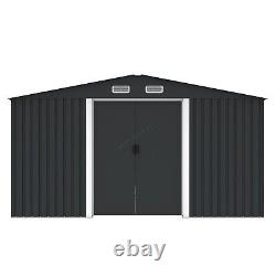 13X11FT Metal Garden Shed Apex Roof Foundation Base Outdoor Storage Anthracit