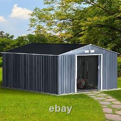 13 X 11ft Outdoor Garden Storage Shed with2 Doors Galvanised Metal Grey