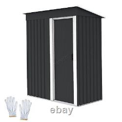 3X5FT Metal Garden Shed Pent Roof Free Foundation Base Storage House Anthracite