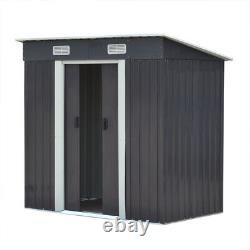 4X6FT Metal Garden Shed Pent Roof With Free Foundation Base Storage House Grey