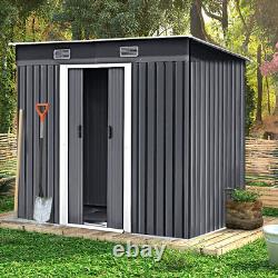 4 x 6FT Dark Grey Metal Garden Shed Pent Roof Free Foundation Base Storage House