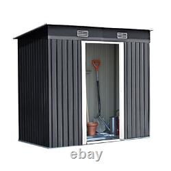 4 x 6FT Dark Grey Metal Garden Shed Pent Roof Free Foundation Base Storage House