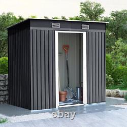 4x6ft Dark Grey Metal Shed Garden Shed Pent Roof Outdoor Toolshed with Free Base