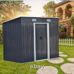4x6ft Dark Grey Metal Shed Garden Shed Pent Roof Outdoor Toolshed with Free Base