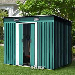 4x8 FT Metal Garden Shed House Patio Storage Tool Sheds Galvanized with Free Base