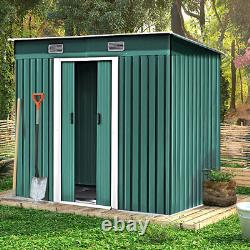 4x8 FT Metal Garden Shed House Patio Storage Tool Sheds Galvanized with Free Base