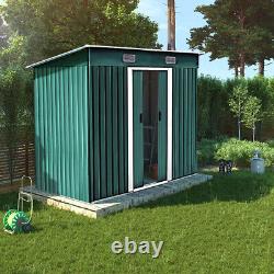 4x8 FT Metal Garden Storage Shed With Dual Door Galvanized Steel Frame+Free Base