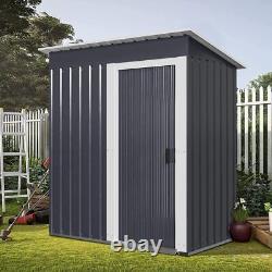 5X3FT Outdoor Storage Garden Shed House with Sliding Door Pent Roof Metal Grey