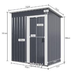 5X3FT Outdoor Storage Garden Shed House with Sliding Door Pent Roof Metal Grey