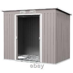 7 x 4ft Lean to Metal Garden Storage Shed with Doors Vents Sloped Roof Grey