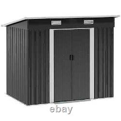 7 x 4ft Outdoor Storage Shed with Floor Foundation, Lean to Metal Garde