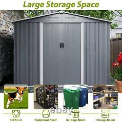 8X6FT Metal Garden Shed Apex Roof With Free Foundation Base Storage House Grey