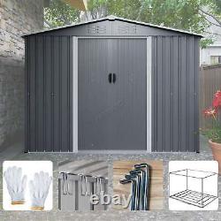 8X6FT Metal Garden Shed Apex Roof With Free Foundation Base Storage House Grey