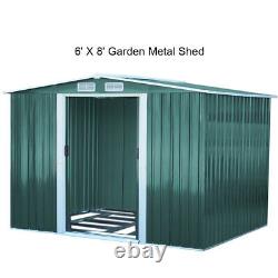 8 x 6ft Metal Apex Roof Garden Shed with Base Outdoor Bike Tools Storage House