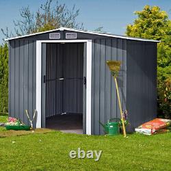 8 x 8 FT Heavy Duty Garden Shed Apex Roof Metal Galvanized Steel House Grey UK