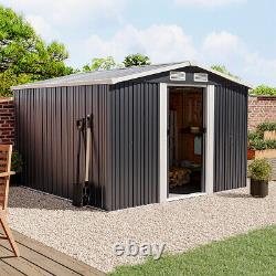 8 x 8 FT Heavy Duty Garden Shed Apex Roof Metal Galvanized Steel House Grey UK