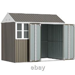 8x6 ft Metal Garden Shed Outdoor Storage Shed with Doors Window Sloped Roof, Grey