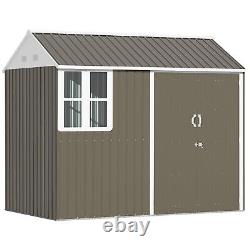 8x6 ft Metal Shed Garden Storage Shed with 2 Doors, Window, Sloped Roof Grey
