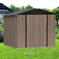 8x6ft Apex Roof Metal Garden Shed Lockable Outdoor Tools Storage House with Base