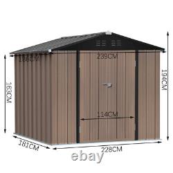 8x6ft Apex Roof Metal Garden Shed Lockable Outdoor Tools Storage House with Base
