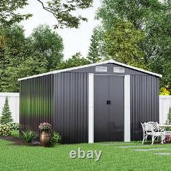 8x8FT Metal Garden Shed Apex Roof With Free Foundation Storage House Anthracite