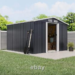 8x8FT Metal Garden Shed Apex Roof With Free Foundation Storage House Anthracite