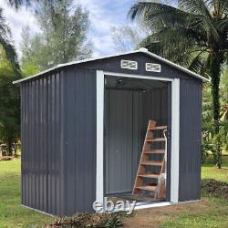 8x8 FT Metal Garden Shed Patio Outdoor Tools Box Storage House with Foundation