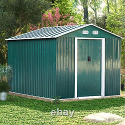 8x8ft Metal Garden Shed Apex Roof Outdoor Tools Box Storage House with Free Base