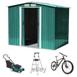 8x8ft Outdoor Garden Storage Shed Metal Tool Sheds House Green+ Steel Foundation
