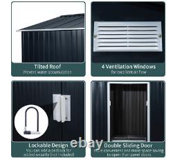 9 X 6FT Outdoor Storage Garden Shed Roofed Sliding Door Galvanised Dark Grey New