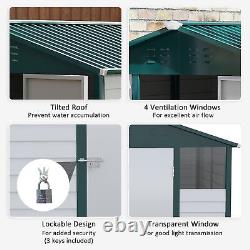 9x6FT Metal Garden Shed Outdoor Storage Shed with Sloped Roof Lockable Door White