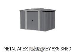 Argos 8ft x 6ft Metal Apex Dark Grey Sliding Doors Garden Shed