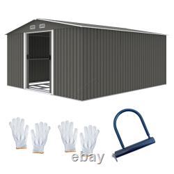 BIRCHTREE Garden Shed Metal Apex Roof 13X11FT Outdoor Storage Free Foundation
