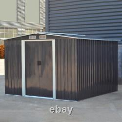 Charcoal Grey Metal Garden Shed 8 x8 Gabled Roof Outdoor Storage Shed with Base