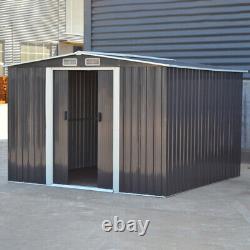 Dark Grey 8x8ft Garden Shed Metal Storage House Apex Roof Outdoor + Foundation