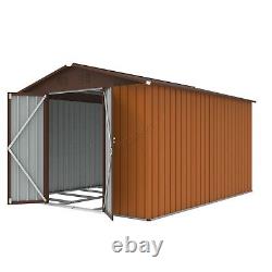 EX-DEMO 10X8FT Metal Garden Shed Apex Roof Free Foundation Base Storage Coffee